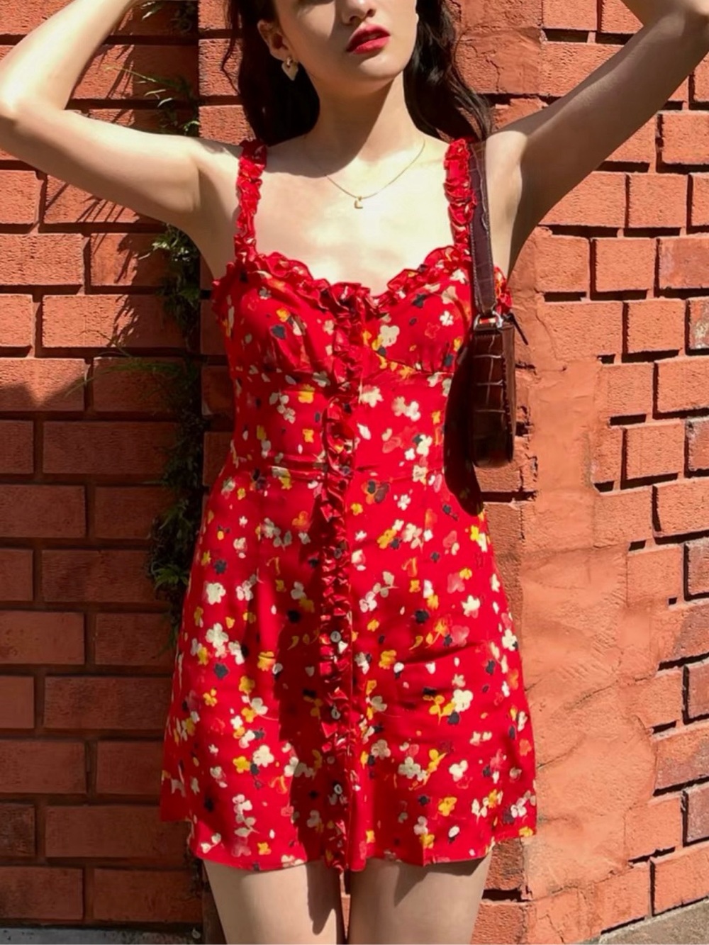 Realisation Par Red Floral Ruffle Mini Dress